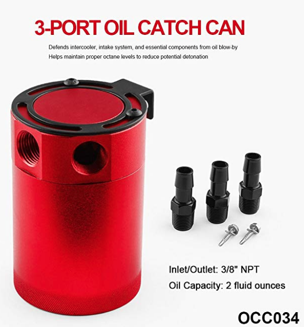 Sporacingrts Compact Black Baffled 3-Port Oil Catch Can 2 Inlets 1 Outlet