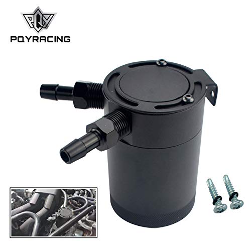 PQYRACING Compact Baffled 2-Port Oil Catch Can Tank M16×1.5 Inlet Outlet 160ml